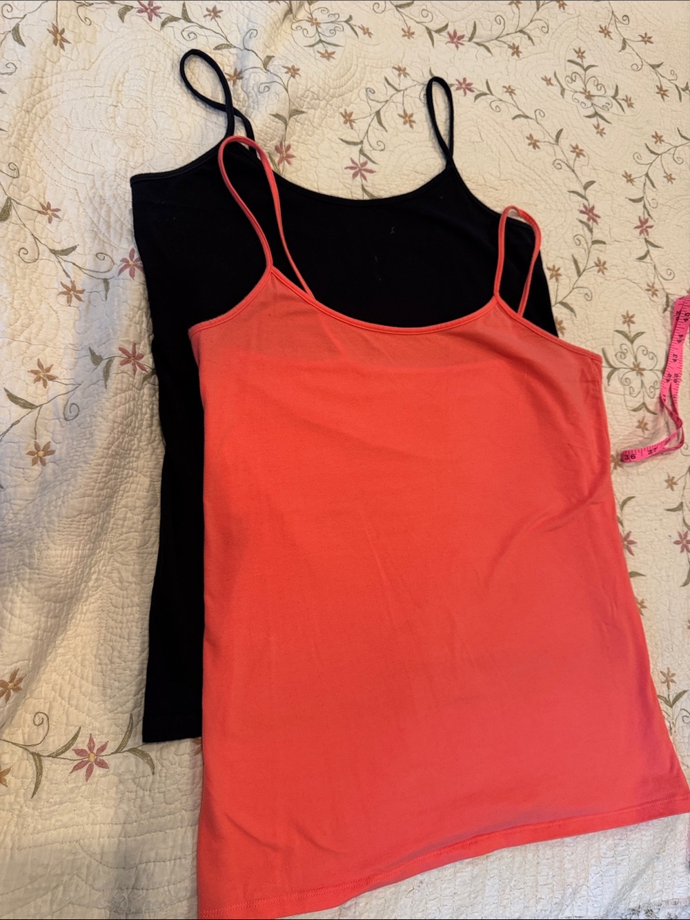 No Boundaries Coral and Black Spaghetti Strap Camisoles